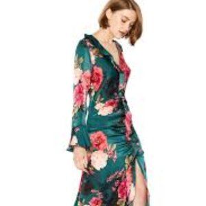 Misa Los Angeles Floral Midi Dress - Green and Pink